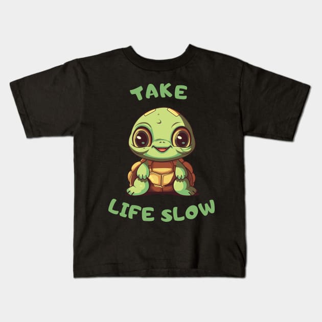 Cute Turtle, Take Life Slow Kids T-Shirt by micho2591